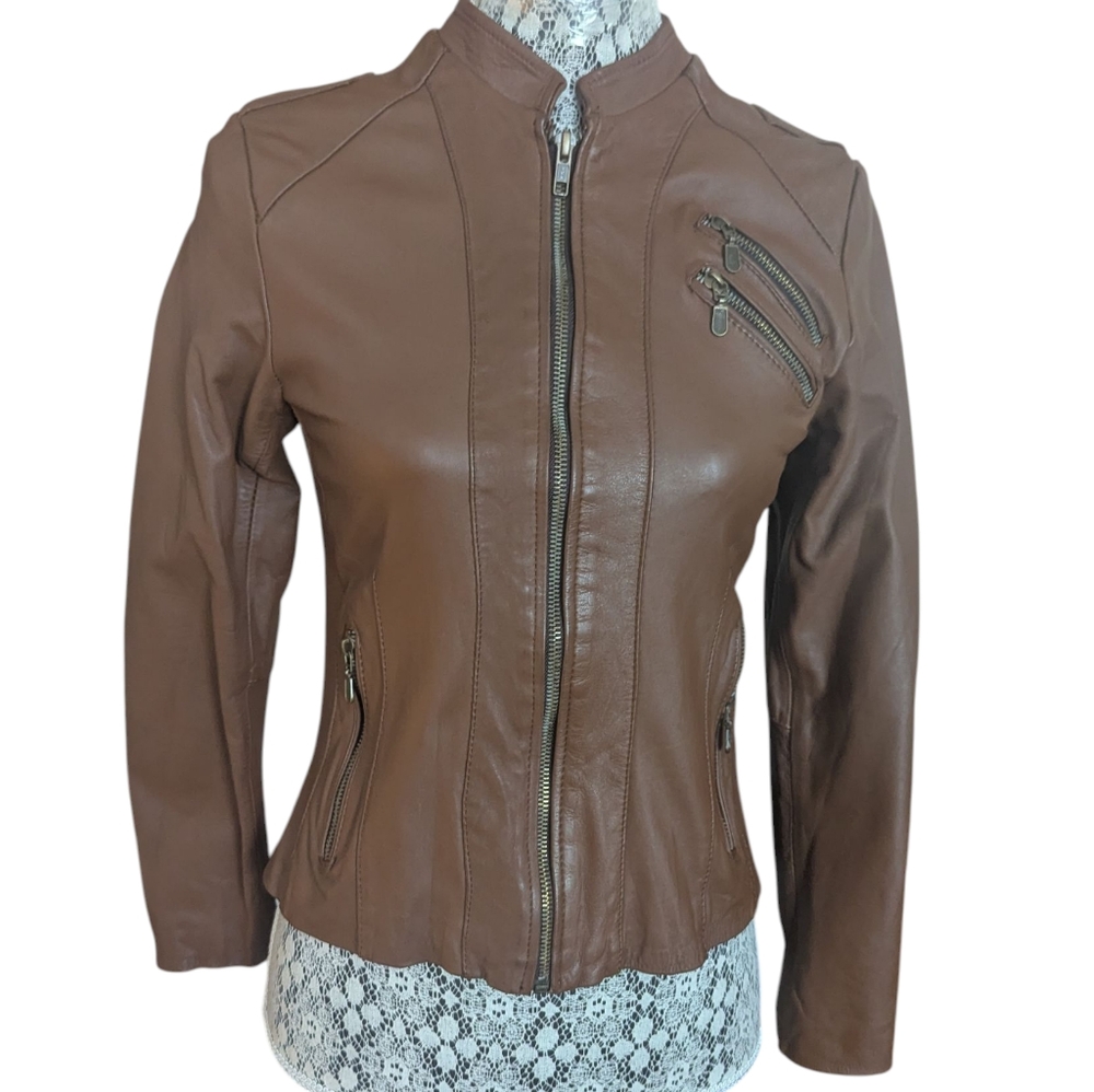 FELDINI Women's Brown Ovino Leather Jacket - Picture 1 of 11
